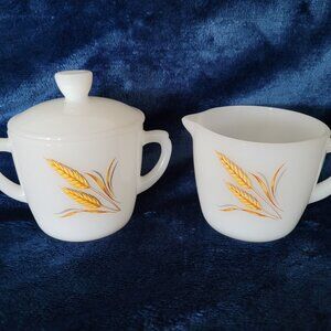 Vintage Fire King Golden Wheat Cream and Sugar Set